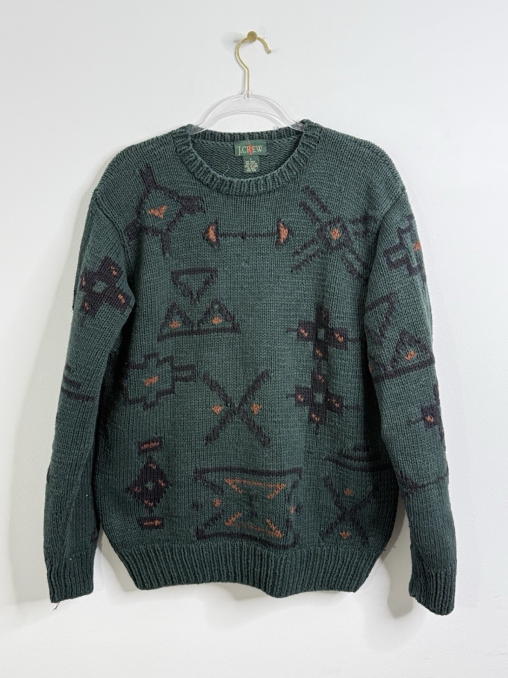 VTG J Crew Oarsman Sweater Sz L Linen Cotton Heavy Knit Fisherman Southwestern